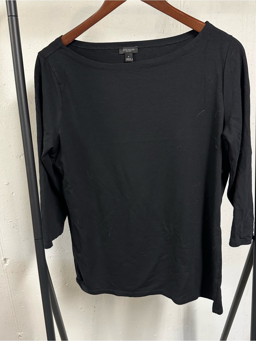 Ann Taylor Factory Black Long Sleeve Boatneck Top